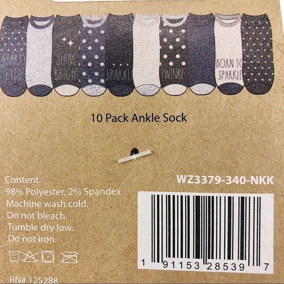Rae Dunn 10 pack sparkle/shine theme ankle socks - Picture 4 of 4